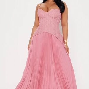Corset Gown Daniella Lace Corset Pleated Maxi Dress - Pink